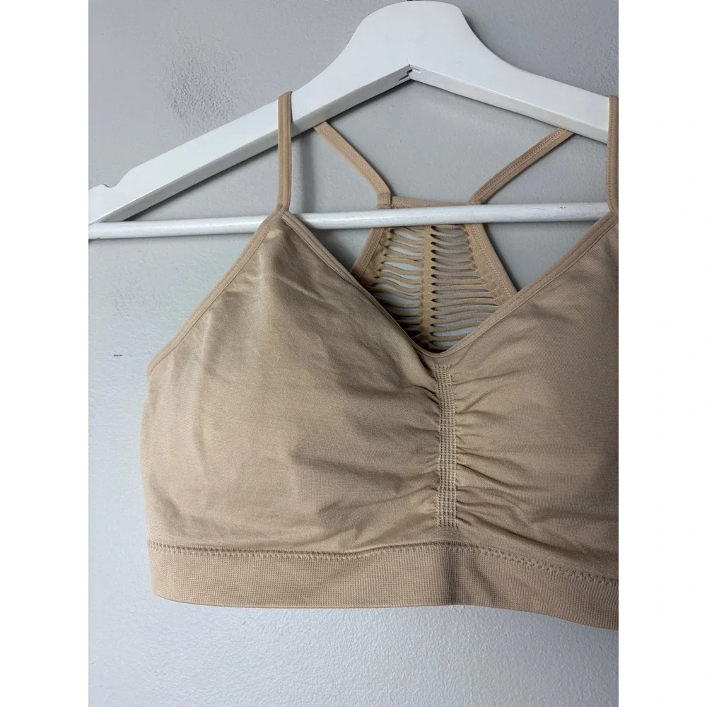 Anemone Women Tan Nude Seamless Caged Racerback Bralette One Size WY2018